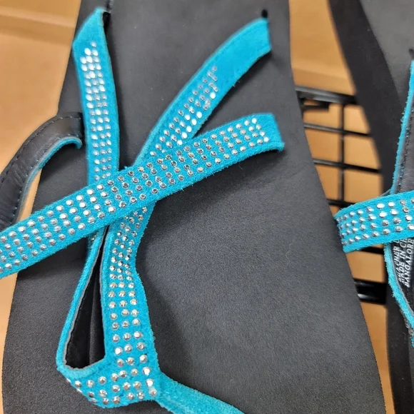 Yellow box flip flops Woman's sandals silver blue - Picture 6 of 7